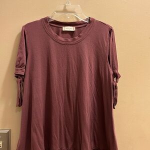Altar'd State Burgundy Short Sleeve Top with Tie Accents